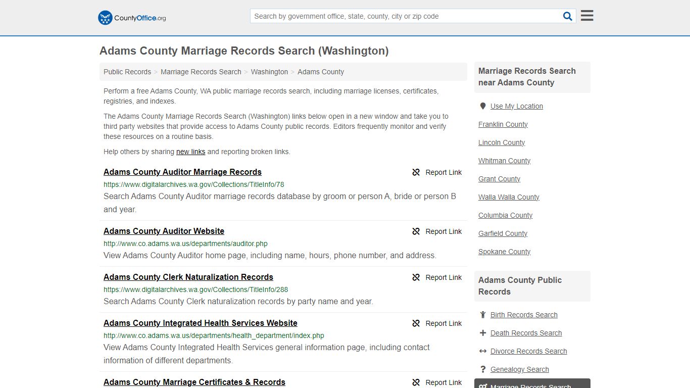 Adams County Marriage Records Search (Washington) - County Office
